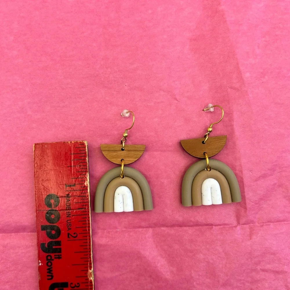 Earrings brown clay dangle - Picture 2 of 3